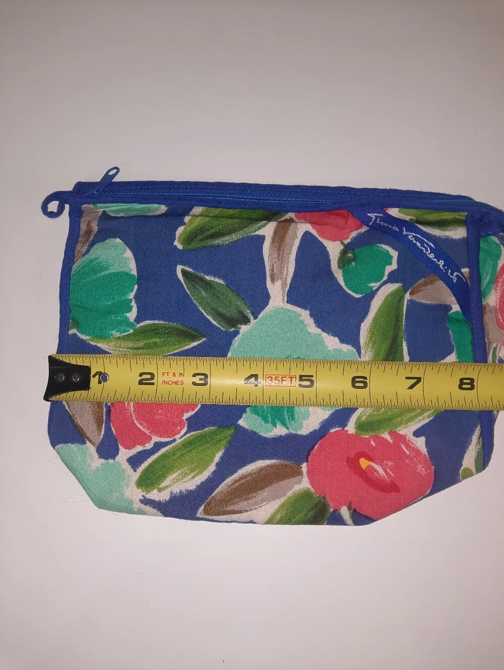 Vintage Gloria Vanderbilt Floral Blue Canvas Cosmetic Pouch